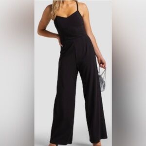 Francesca’s Mi Ami Black Jumpsuit Lace‎ Back Wide Leg Sleeveless Women’s Large